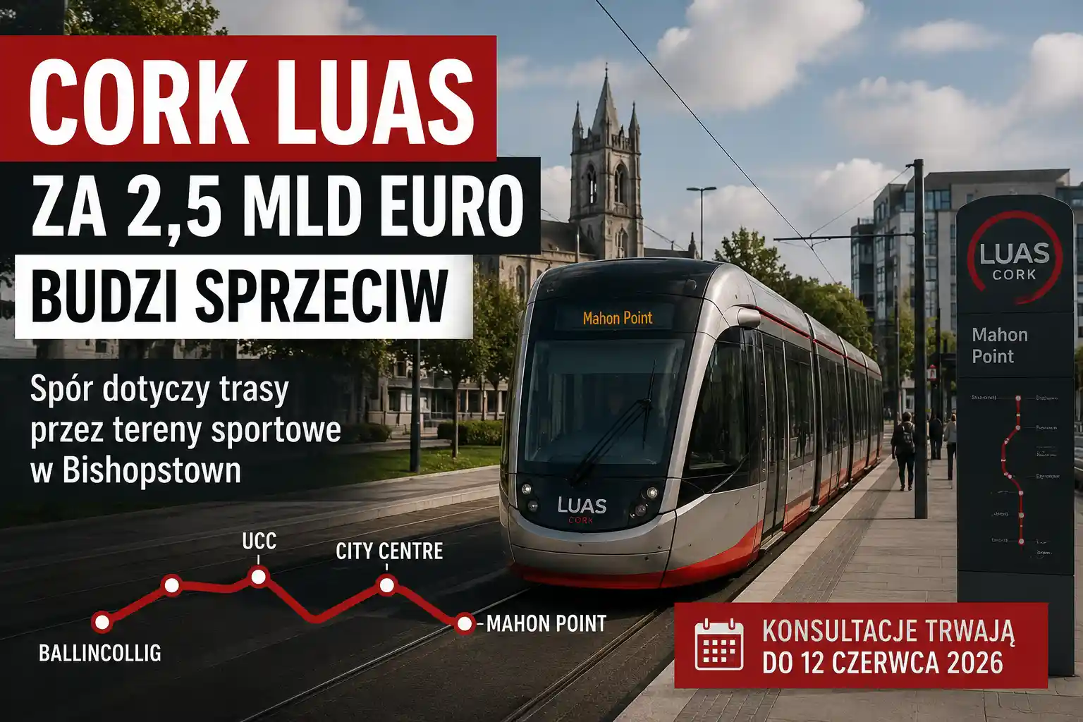 Cork Luas za 2,5 mld euro budzi sprzeciw. Spór dotyczy trasy przez Bishopstown